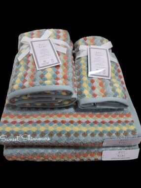 6pc Peri Home Multicolored  Diamond Mosaic Tile Bath Hand Tip Towel Set New